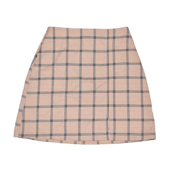BP. NEW $49 Front Slit Mini Skirt Tan Cinnamon Hamlin Plaid XXS - Picture 1 of 4